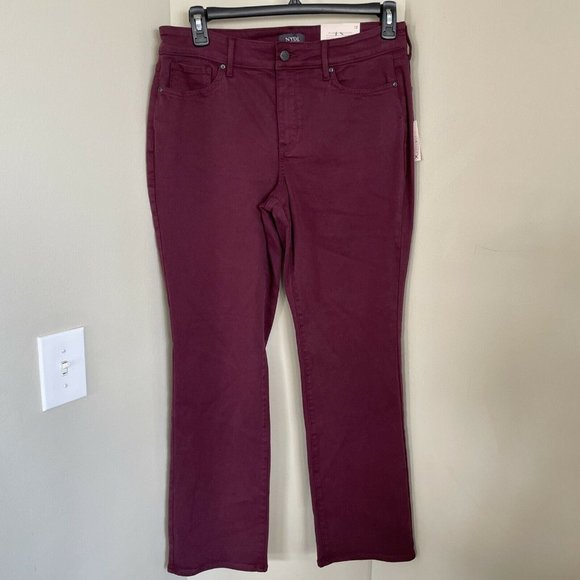 NYDJ Women's Size 12 Marilyn Straight Denim Jeans, Marron Burgundy Red, NWT - Picture 2 of 7